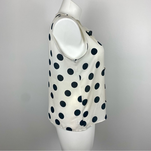 Ann Taylor LOFT Polka Dot Sleeveless Blouse Ruffle V-Neck Ivory & Blue L - Picture 6 of 9